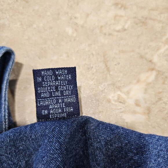 Jane Ashley Denim Dress Jumper Maxi‎ Embroidered Button Front Grannie Core M - Picture 7 of 7